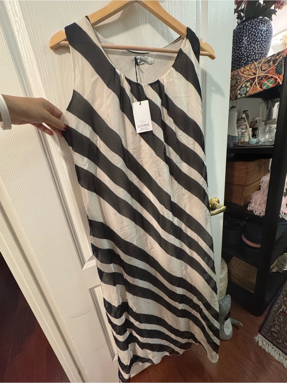 Sleeveless Black and Cream Zebra Stripe Maxi Dress